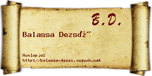 Balassa Dezső névjegykártya
